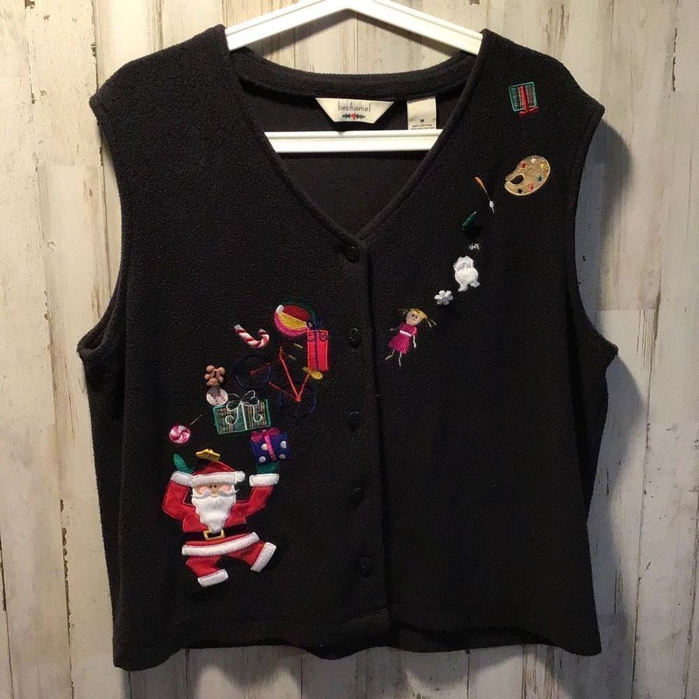 Sweater vest vintage Christmas by BECHAMEl Size medium￼
